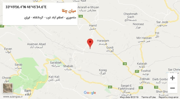 روستای میان چقا بر روی نقشه