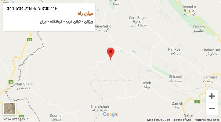 روستای میان راه بر روی نقشه