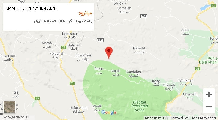 روستای میانرود بر روی نقشه