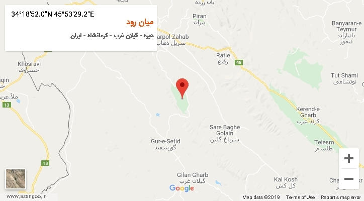 روستای میان رود بر روی نقشه