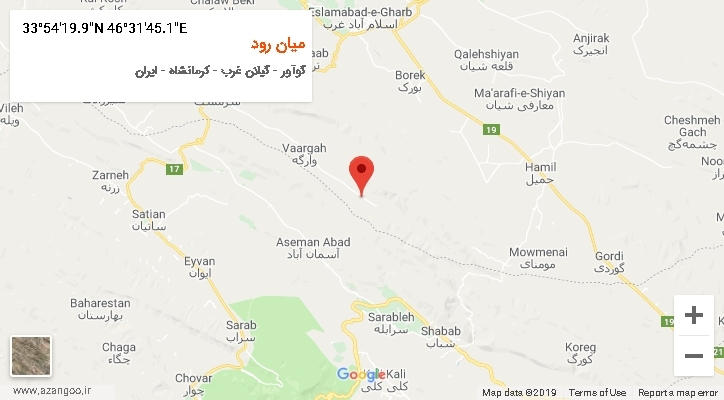 روستای میان رود بر روی نقشه