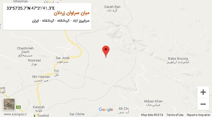 روستای میان سراوان زردلان بر روی نقشه