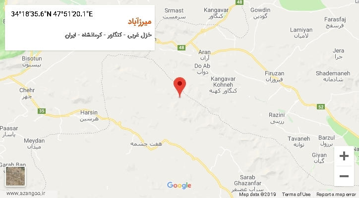 روستای میرزآباد بر روی نقشه