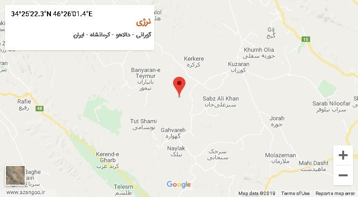 روستای نرژی بر روی نقشه