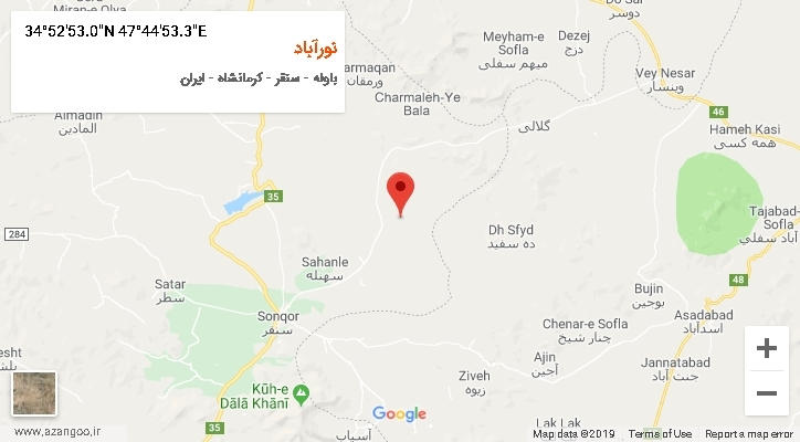 روستای نورآباد بر روی نقشه