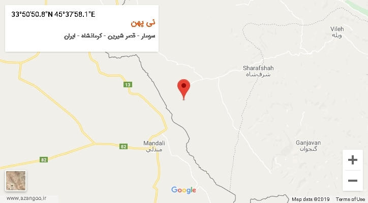 روستای نی پهن بر روی نقشه