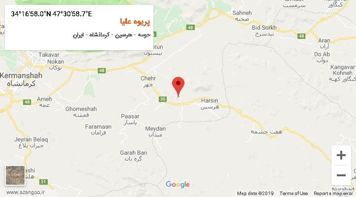 روستای پریوه علیا بر روی نقشه
