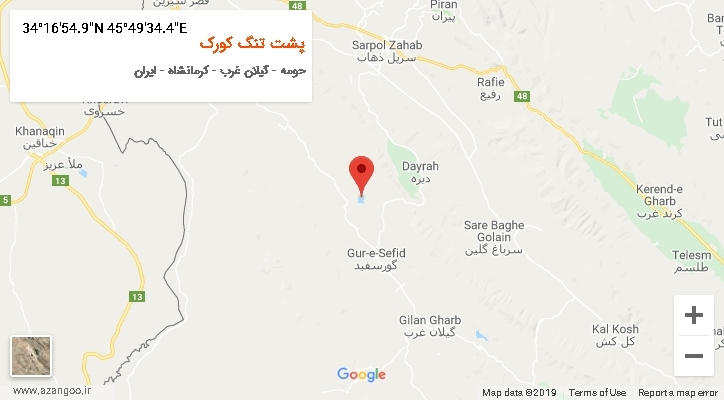 روستای پشت تنگ کورک بر روی نقشه