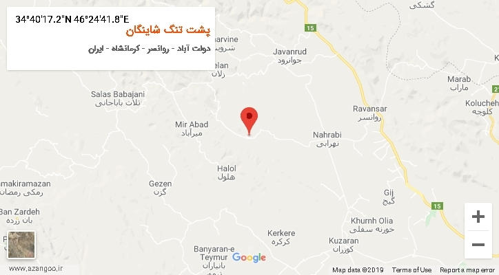 روستای پشت تنگ شاینگان بر روی نقشه