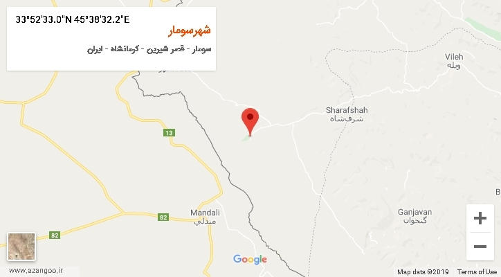 روستای شهرسومار بر روی نقشه