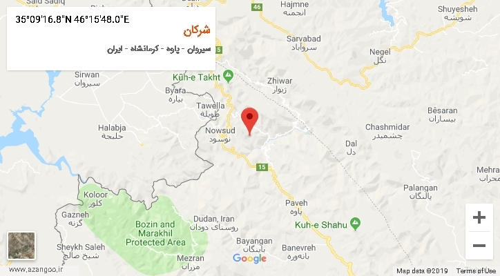 روستای شرکان بر روی نقشه