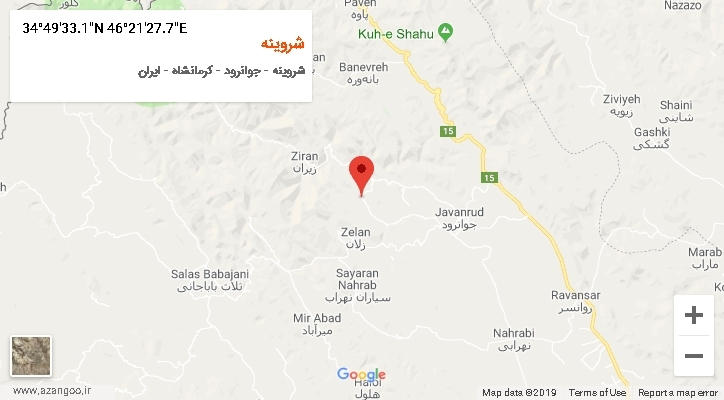 روستای شروینه بر روی نقشه