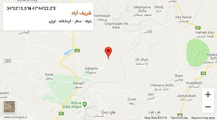 روستای شریف آباد بر روی نقشه