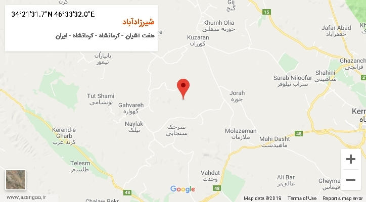 روستای شیرزادآباد بر روی نقشه