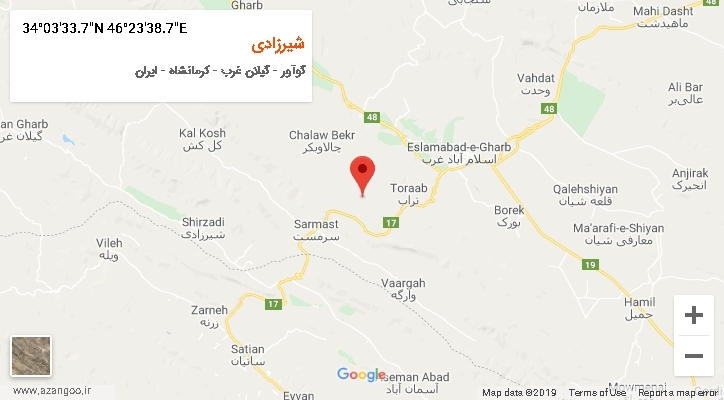 روستای شیرزادی بر روی نقشه