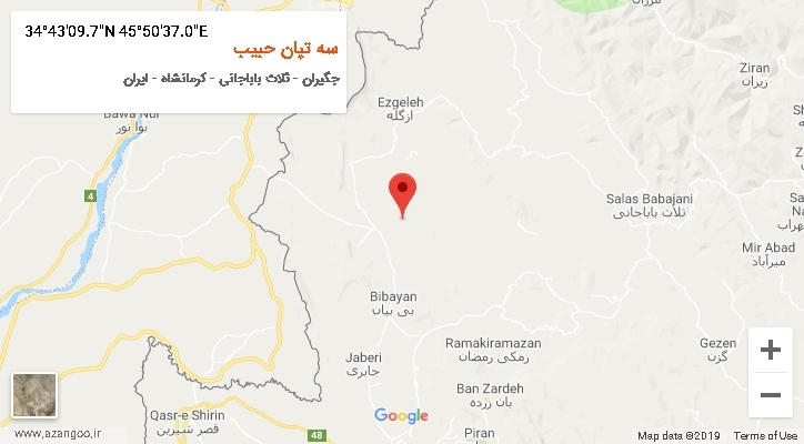 روستای سه تپان حبیب بر روی نقشه