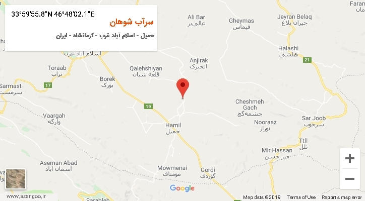 روستای سرآب شوهان بر روی نقشه