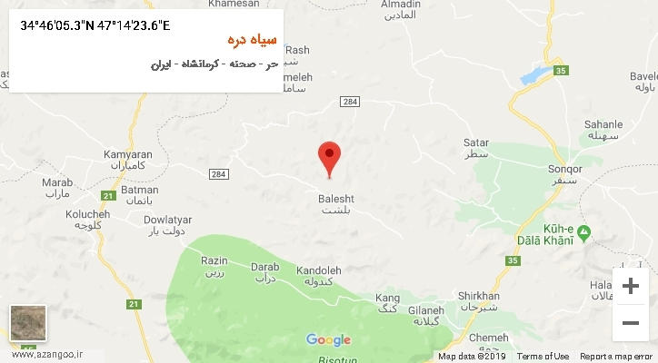 روستای سیاه دره بر روی نقشه