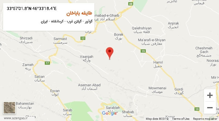 روستای طایفه باباخان بر روی نقشه