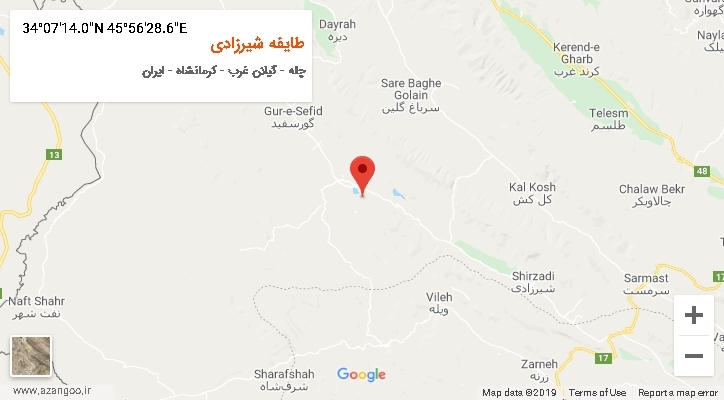 روستای طایفه شیرزادی بر روی نقشه