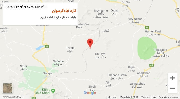 روستای تازه آبادکرسوان بر روی نقشه