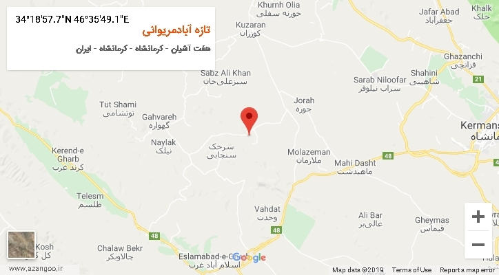 روستای تازه آبادمریوانی بر روی نقشه