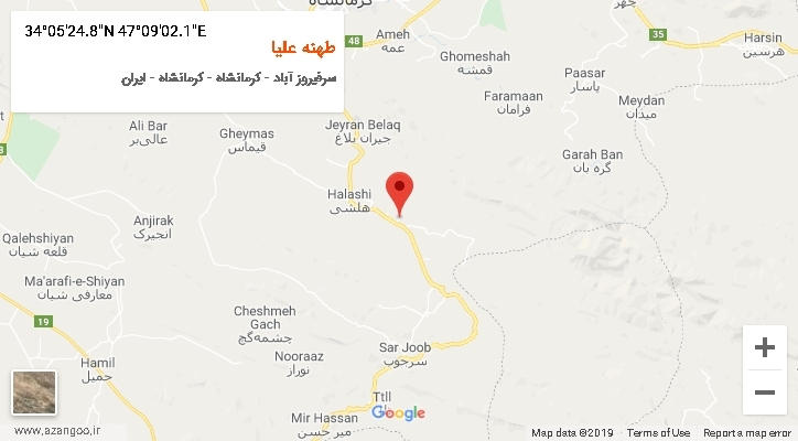 روستای طهنه علیا بر روی نقشه