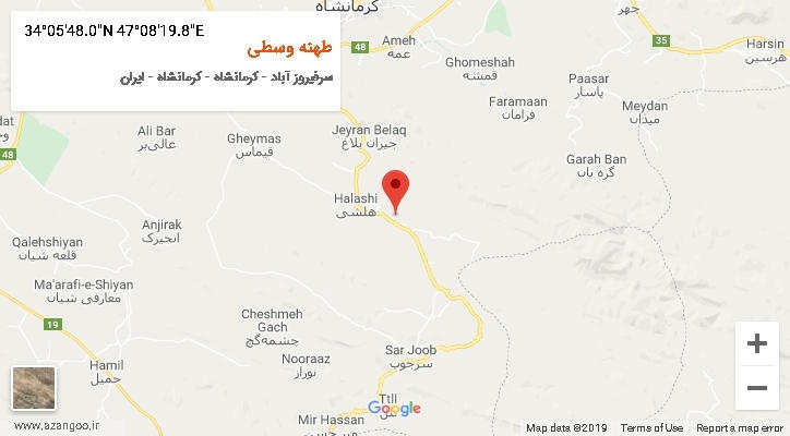 روستای طهنه وسطی بر روی نقشه