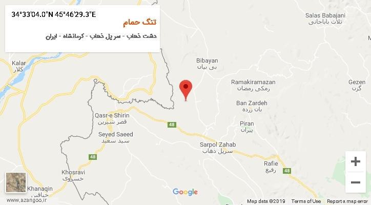 روستای تنگ حمام بر روی نقشه