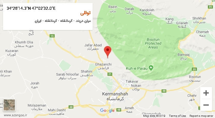 روستای توللی بر روی نقشه