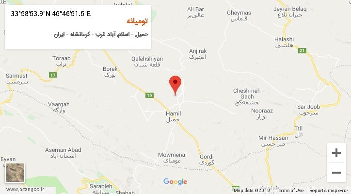 روستای تومیانه بر روی نقشه