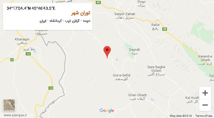 روستای توران شهر بر روی نقشه