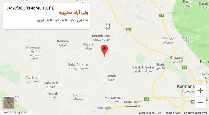 روستای ولی آباد مخروبه بر روی نقشه