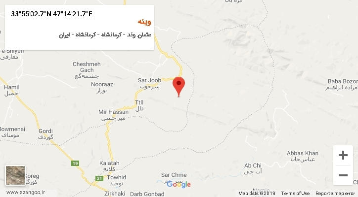 روستای وینه بر روی نقشه