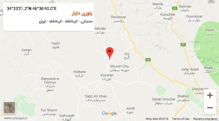 روستای یاوری دایار بر روی نقشه