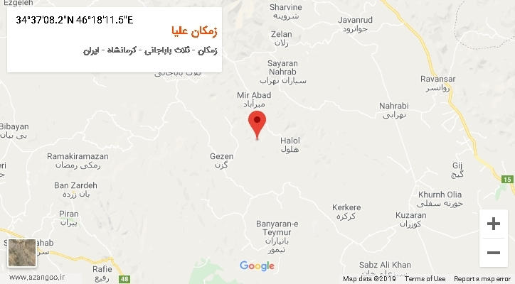 روستای زمکان علیا بر روی نقشه