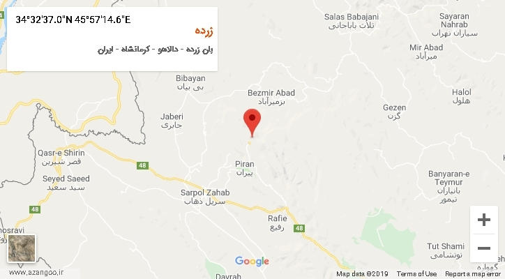 روستای زرده بر روی نقشه