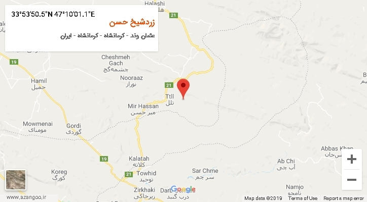 روستای زردشیخ حسن بر روی نقشه
