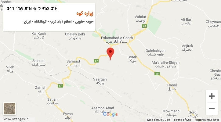 روستای زواره کوه بر روی نقشه