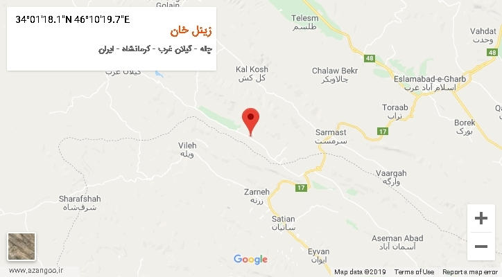 روستای زینل خان بر روی نقشه