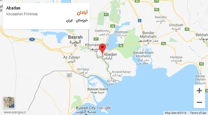 شهرستان آبادان بر روی نقشه