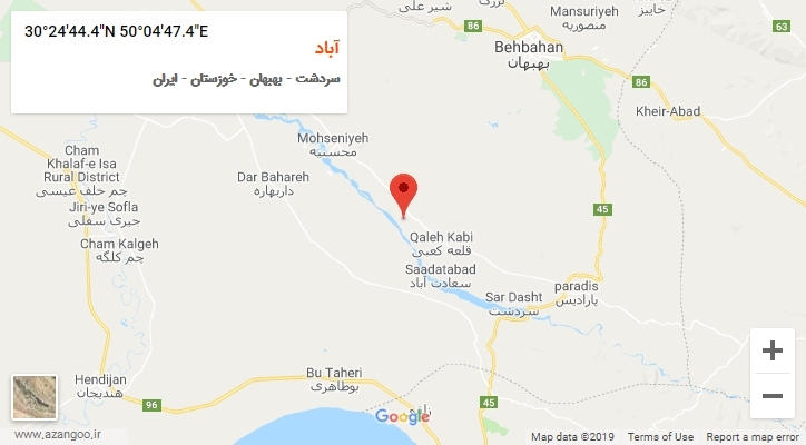 روستای آباد بر روی نقشه