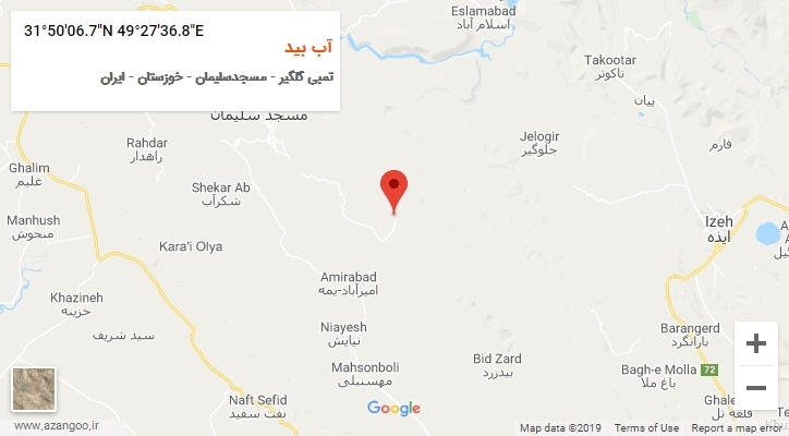 روستای آب بید بر روی نقشه