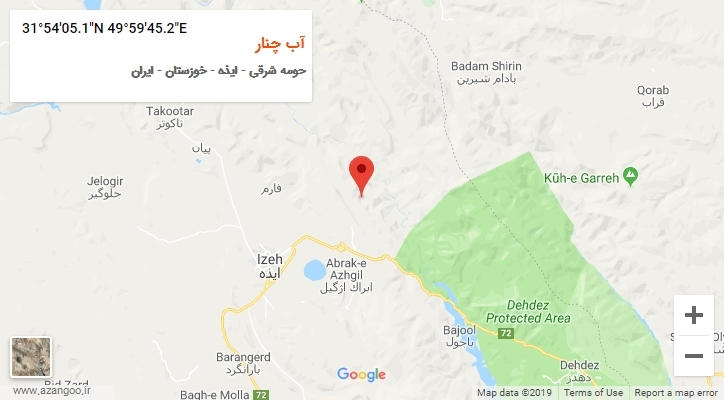 روستای آب چنار بر روی نقشه