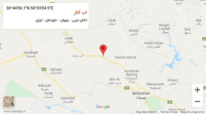 روستای اب کنار بر روی نقشه