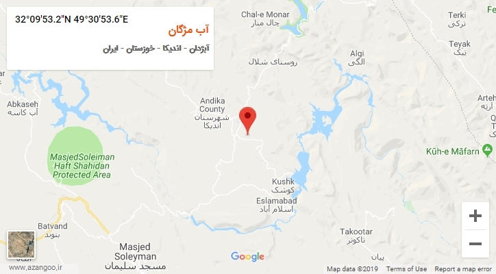 روستای آب مژگان بر روی نقشه