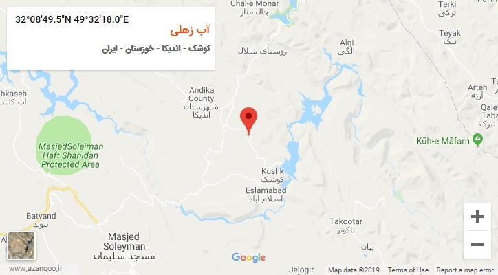 روستای آب زهلی بر روی نقشه