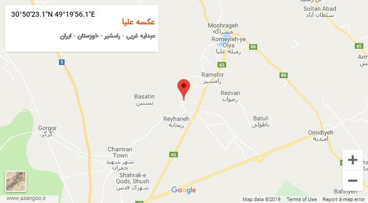 روستای عکسه علیا بر روی نقشه
