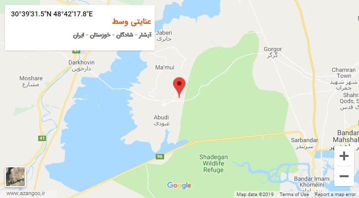 روستای عنایتی وسط بر روی نقشه