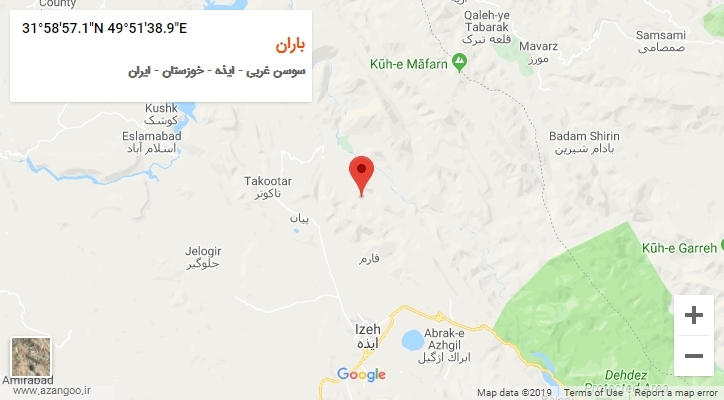 روستای باران بر روی نقشه
